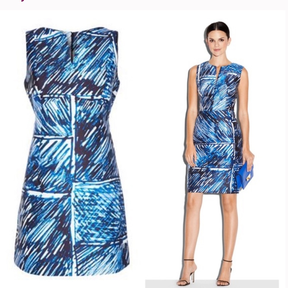 Millie Coco Blue and White Scribble Print Sleeveless Sheath Dress - Picture 1 of 8